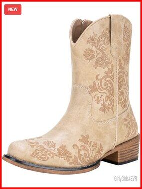 Women's Cowboy Boots Faux Leather Square Toe Ankle Booties Low Block Heel